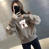 女卫衣时尚 新款 春秋韩版 休闲印花简约套头常规圆领卡通小熊女上衣