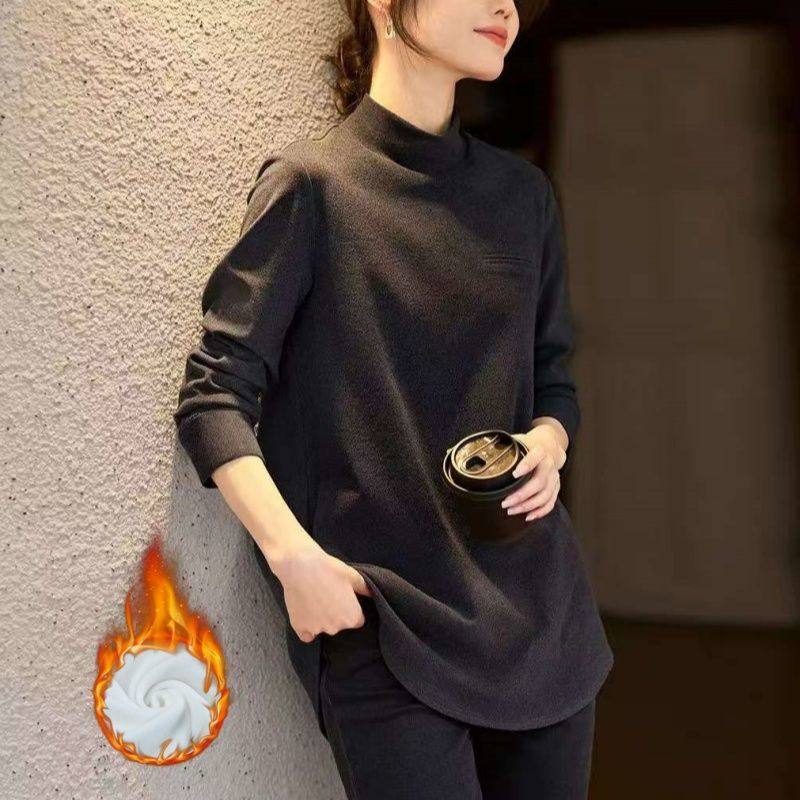德绒半高领打底衫女2025秋冬新款宽松内搭上衣加绒中长款长袖T恤,女装/女士精品,大码内搭,淘宝优惠券,粉丝福利购,淘宝优惠卷