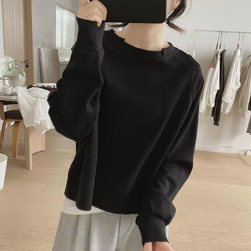 圆领插肩袖t恤女春秋季