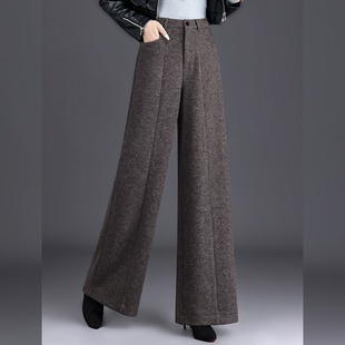 加绒加厚羊毛呢阔腿裤2025冬季新款女裤高腰显瘦遮胯休闲大脚长裤