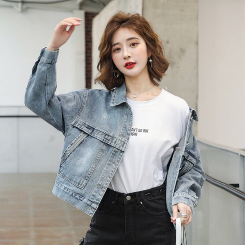 2026春季新款牛仔短款外套女韩版宽松显瘦百搭刺绣夹克纯色上衣潮