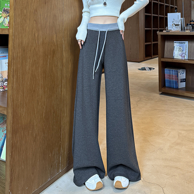加绒卫裤女高腰休闲阔腿运动裤子