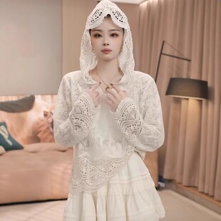 春秋季新款连帽蕾丝衫内搭大码女士装胖mm洋气减龄长袖打底衫上衣