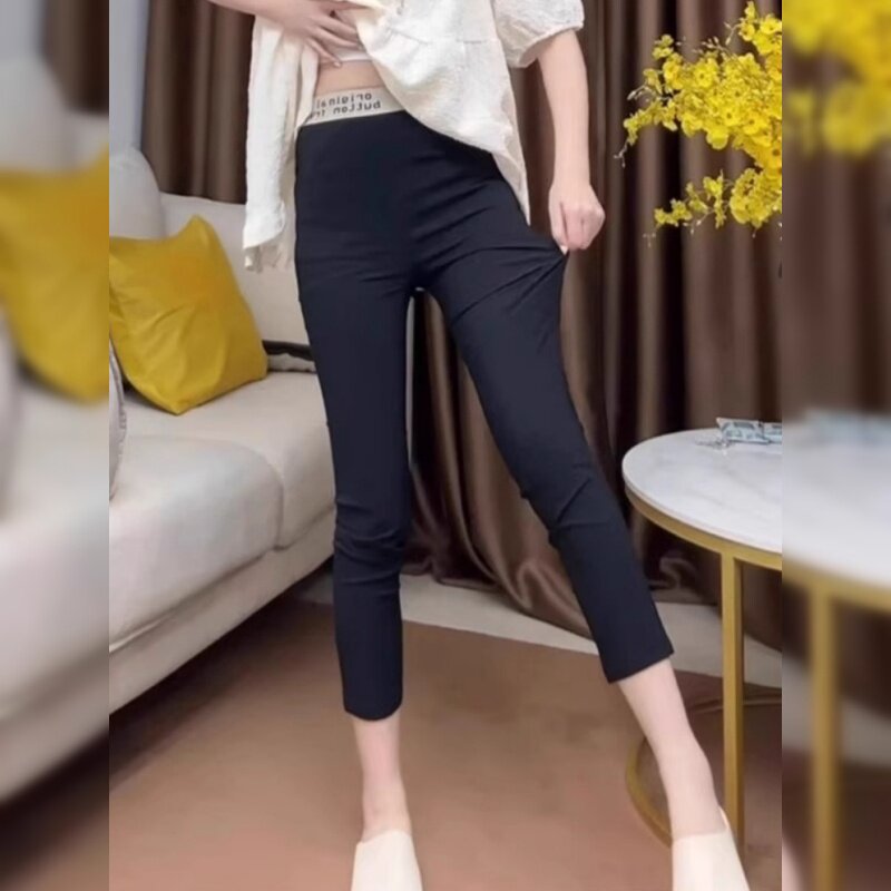 直筒裤女春夏季2026新款高腰显瘦烟管裤修身弹力小脚八分休闲裤子