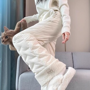 白色高端羽绒裤女外穿2025冬季新款加厚保暖东北极寒窄版阔腿棉裤