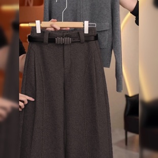 高腰显瘦保暖软糯弯刀裤 乌木棕加厚毛呢香蕉阔腿裤 女秋冬2026新款