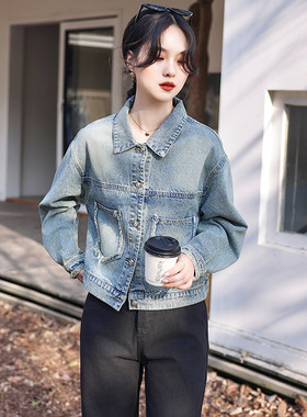 新款宽松时尚百搭水洗短款上衣女