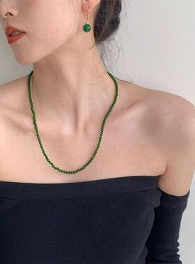 新中式绿色珠串叠戴项链优雅显气