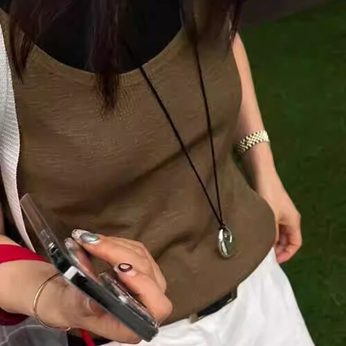 长款高级感吊坠银色小众项链黑绳