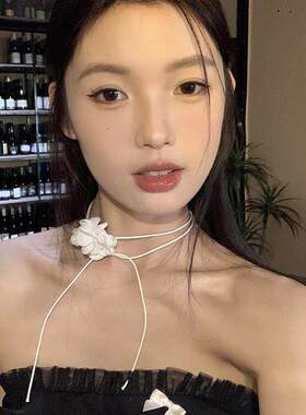 法式山茶花绑带仙气锁骨链