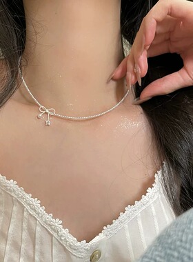 2026蝴蝶结仿珍珠锁骨链女百搭