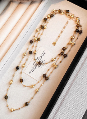 美拉德复古虎眼石串珠叠戴项链