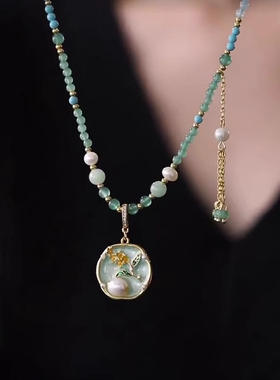 新中式国风复古滴釉花朵串珠项链