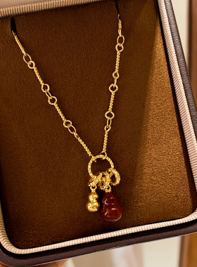 简约滴油红色双面葫芦项链