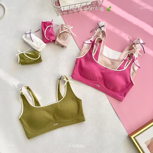 本周少女背心内衣春夏美背一体无痕小胸聚拢贴杯运动文胸大胸显瘦