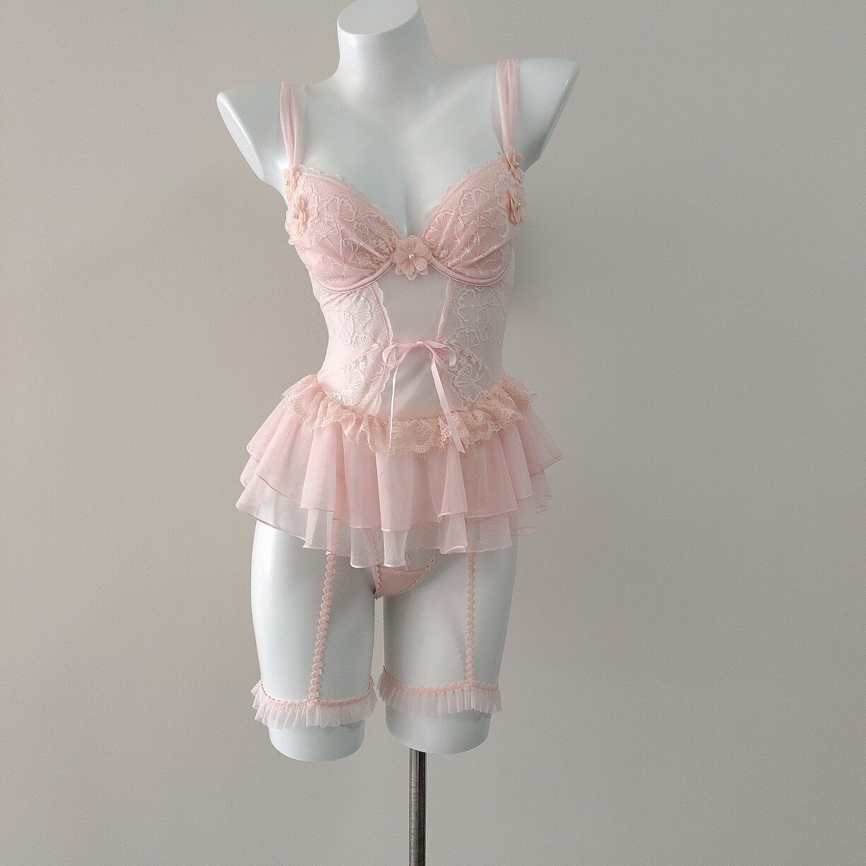 浪漫花法式性感束身内衣女马甲纯欲束腰蕾丝网纱鱼骨胸衣套装