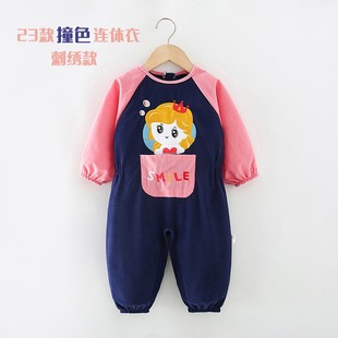 儿童连体衣罩衣秋冬款婴儿宝宝一体式爬行服防脏保暖全身防护爬衣