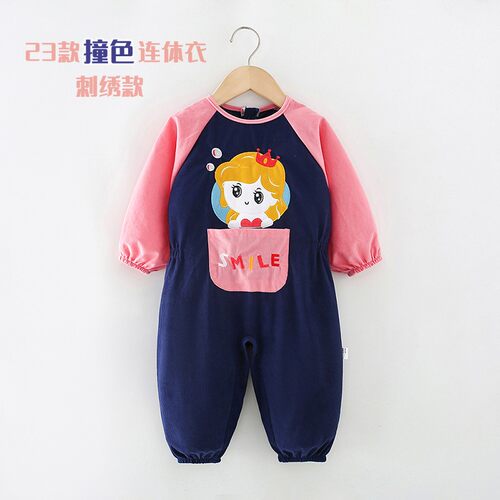 儿童连体衣罩衣秋冬款婴儿宝宝一体式爬行服防脏保暖全身防护爬衣