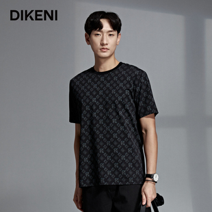 迪柯尼高端休闲男装夏新款时尚品牌DK老花品质桑蚕丝混纺T恤