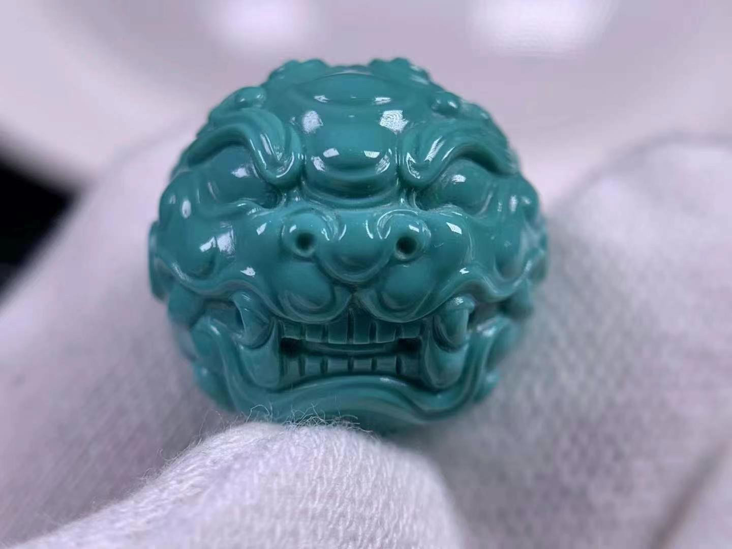 天然绿松石貔貅兽珠高瓷料雕刻珠单散珠手串diy配饰珠