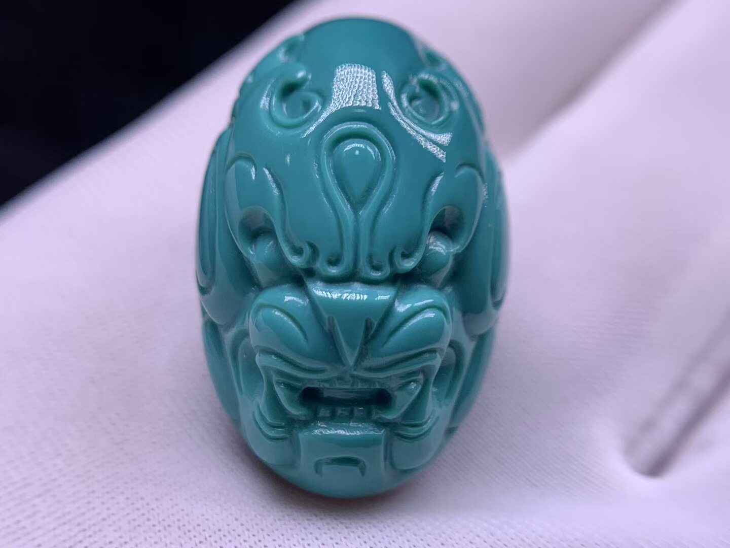 原矿绿松石精工兽面貔貅戒指戒面