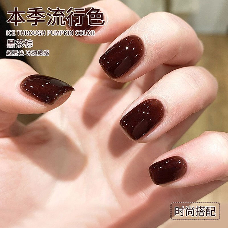 夏天黑茶棕色指甲油胶2024年新款冰透色琥珀美甲胶甲油光疗胶显白