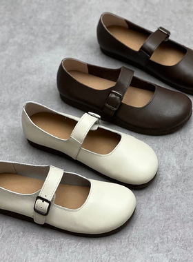 2023春夏新款文艺森系手工真皮单鞋软皮软底平底圆头休闲百搭女鞋