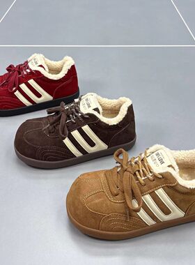 韩版小众加绒小白鞋女2025冬季新款厚底加厚保暖百搭休闲棉鞋女潮