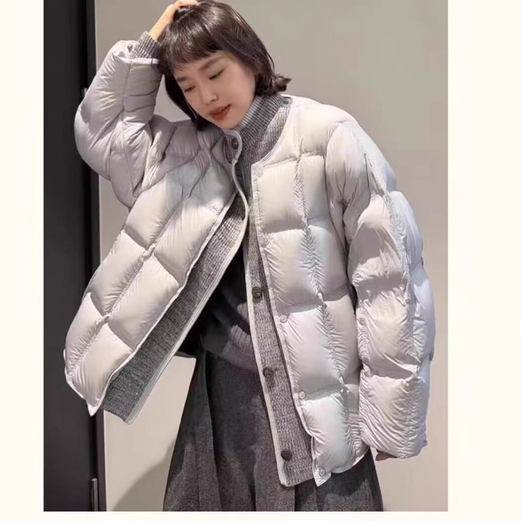 欧货立领针织拼接假两件羽绒服女2025冬季新款宽松显瘦白鸭绒上衣,女装/女士精品,羽绒服,淘宝优惠券,粉丝福利购,淘宝优惠卷