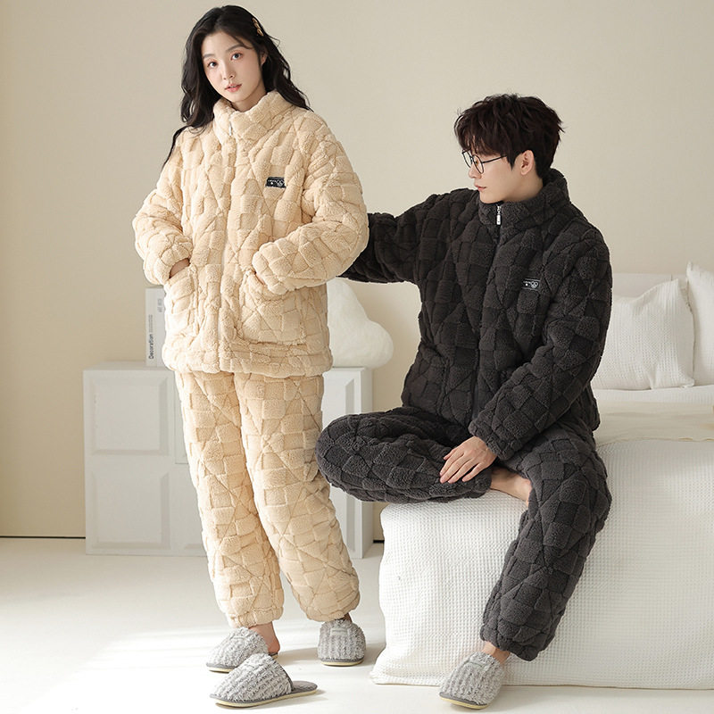 三层夹棉加厚睡衣女冬款珊瑚绒情侣湖南省服男士加绒法兰绒家居服,女士内衣/男士内衣/家居服,睡衣/家居服套装,淘宝优惠券,粉丝福利购,淘宝优惠卷