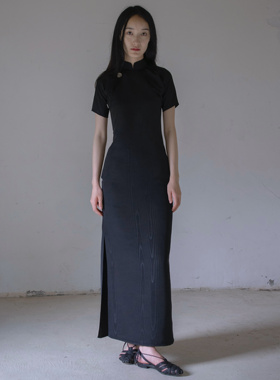 蛮丽楼｜纹 新中式国风复古黑色文艺清冷感长款旗袍