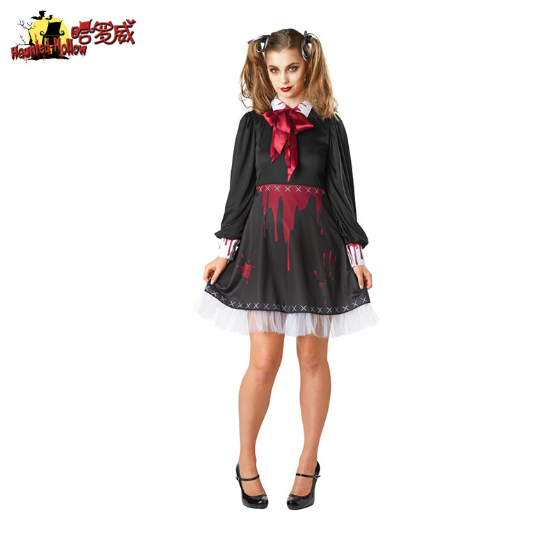 哈罗威万圣节成人cosplay服装女角色扮演出血腥洋娃娃女巫裙套装