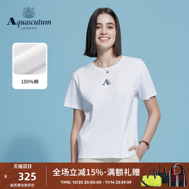 Aquascutum/雅格狮丹2025春夏新品女简约字母休闲纯棉圆领短袖T恤