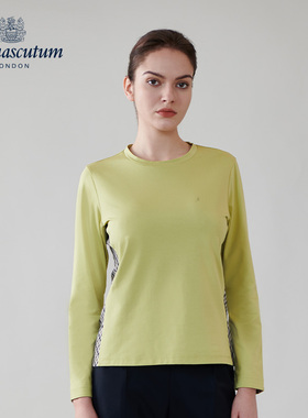 Aquascutum/雅格狮丹秋冬新品时尚女士透气格纹长袖T恤Q50D1EL011