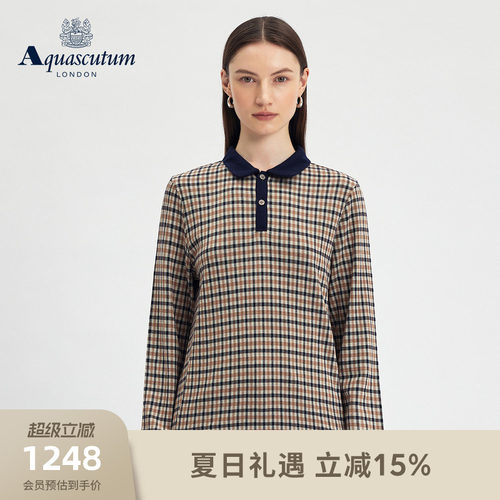 【雅格狮丹】女士格纹长袖POLO