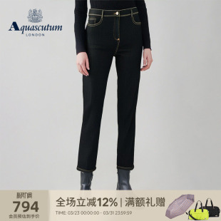 女士黑色弹力牛仔裤 时尚 Q5072EL011 雅格狮丹秋冬新品 Aquascutum