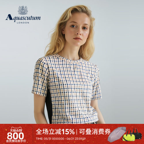 【100%棉】女竖条格纹圆领短袖