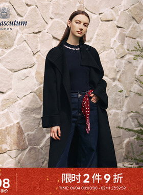 Aquascutum/雅格狮丹冬季新品女黑色长款毛呢大衣Q5050EL4A1