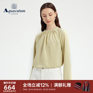 Aquascutum/雅格狮丹秋冬新品女纯色简约垂感珍珠领休闲衬衫气质