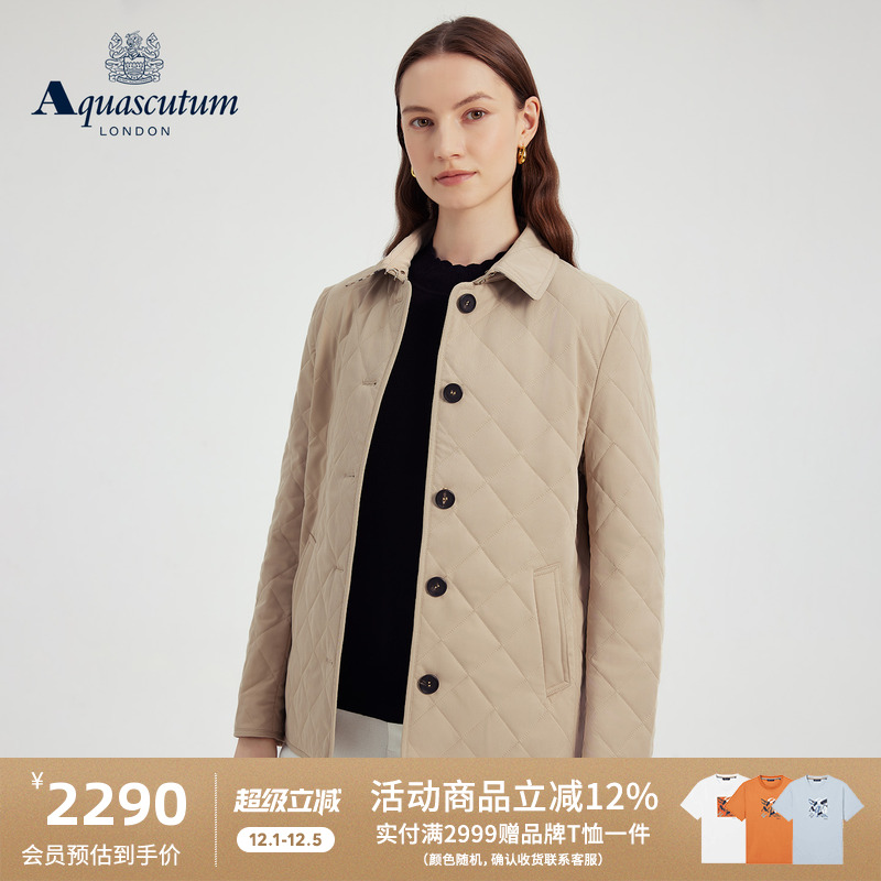 【雅格狮丹】女简约菱格棉服外套