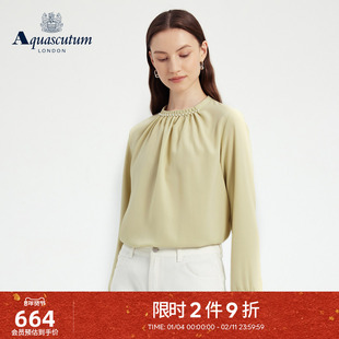 Aquascutum/雅格狮丹秋冬新品女纯色简约垂感珍珠领休闲衬衫气质