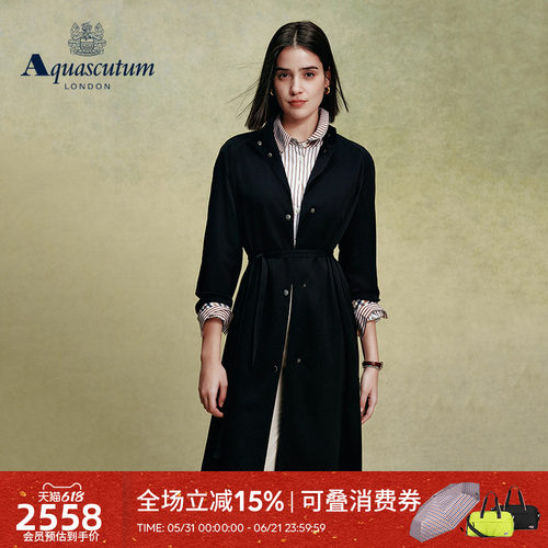 【雅格狮丹】女黑色垂感风衣外套