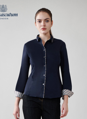 Aquascutum/雅格狮丹秋冬新品时尚女休闲深蓝长袖衬衫Q5065EL031