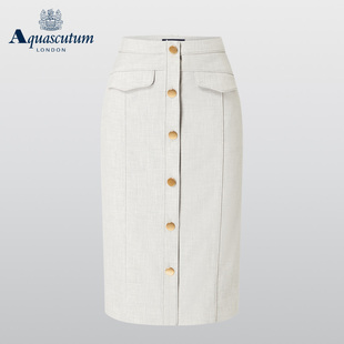 Aquascutum 女一字裙开衩铅笔半身裙Q3876EL111 雅格狮丹秋冬新品