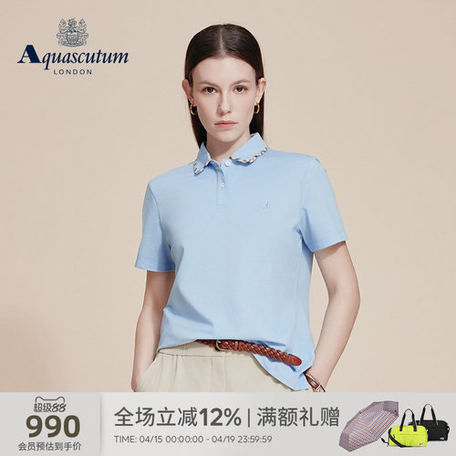 【雅格狮丹】女士格纹翻领polo衫