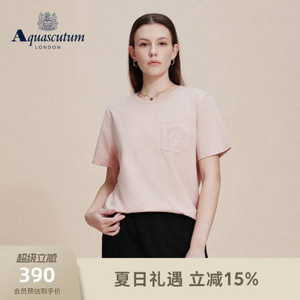 Aquascutum/雅格狮丹春夏新品女士透气混纺简约圆领短袖T恤气质