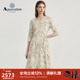 女士V领七分袖 Aquascutum 雅格狮丹2026春夏新品 休闲线描连衣裙