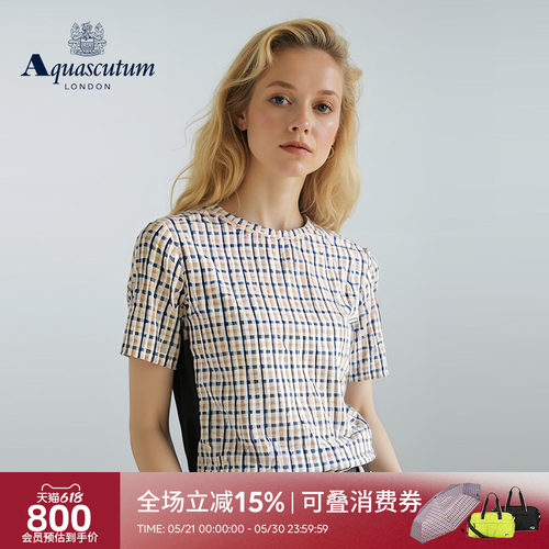 【100%棉】女竖条格纹圆领短袖
