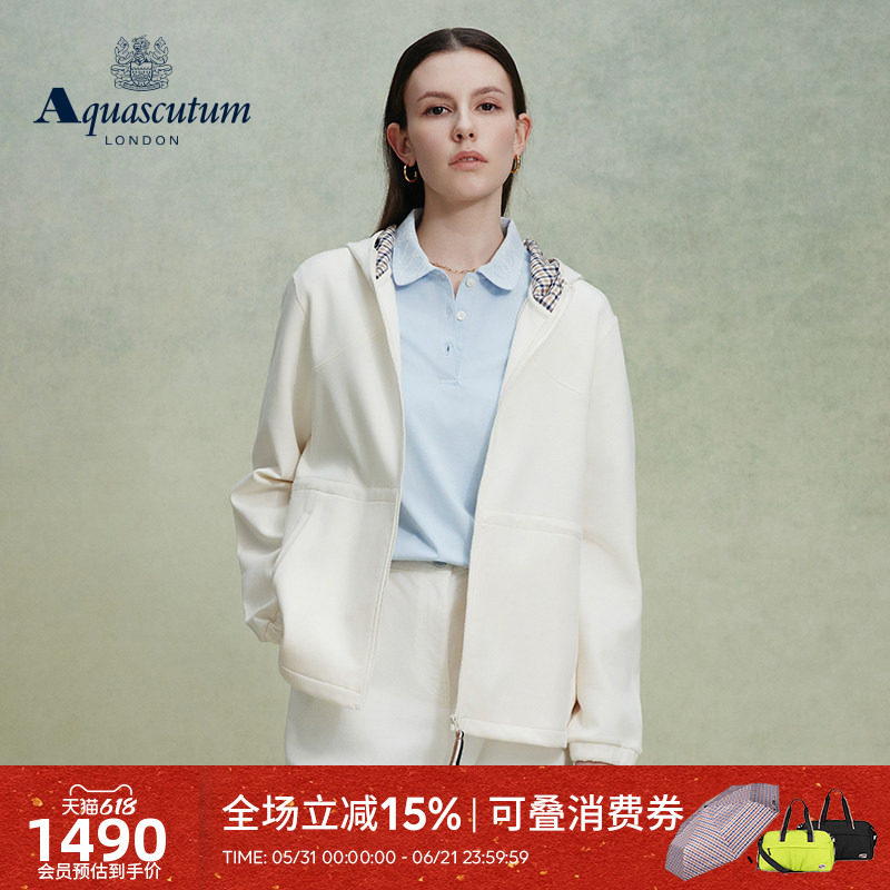 Aquascutum/雅格狮丹春夏新品女士时尚休闲修身连帽卫衣外套气质