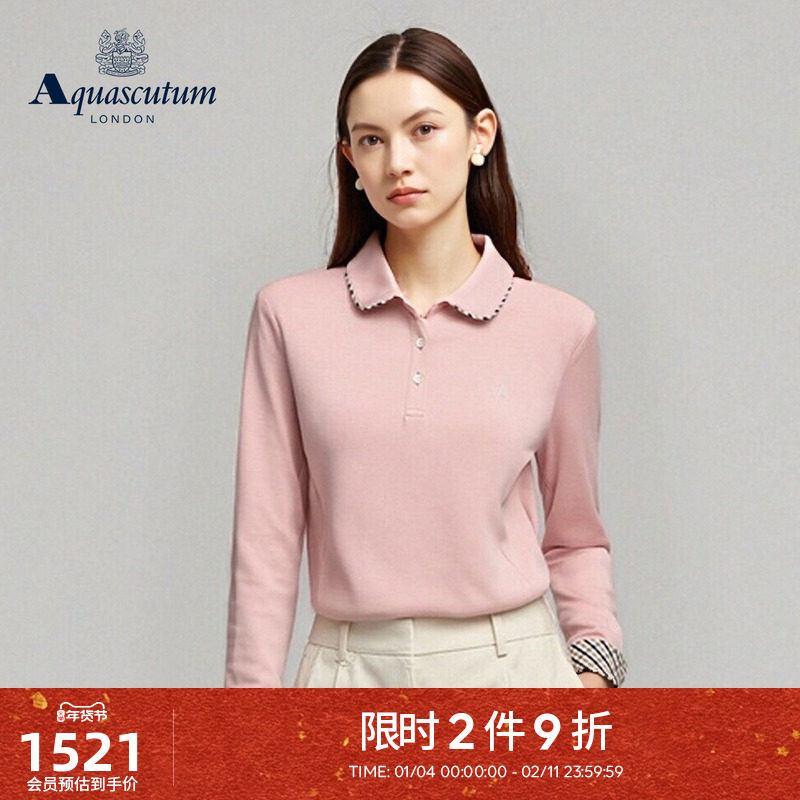 Aquascutum/雅格狮丹秋冬新品女士简约时尚纯棉翻领T恤POLO衫气质,女装/女士精品,POLO衫,淘宝优惠券,粉丝福利购,淘宝优惠卷